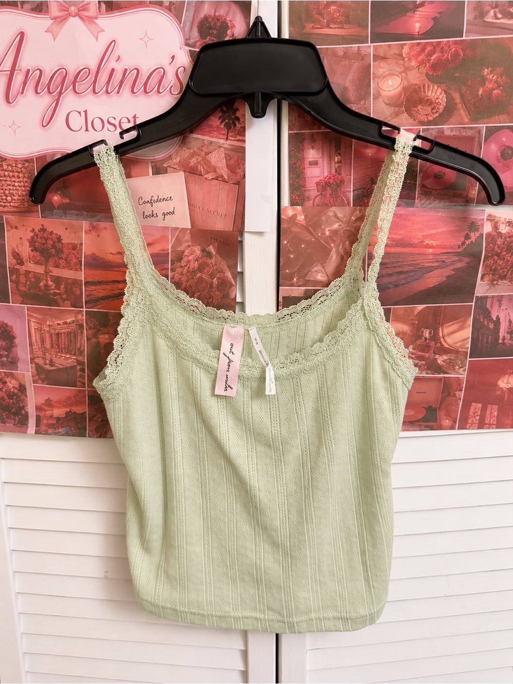Urban Outfitters Sage Green Lace-Trim Ribbed Cami